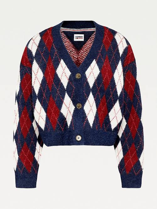 Tommy Hilfiger Argyle Cropped Cardigan Ženske Puloverji Modra | TH241JQS