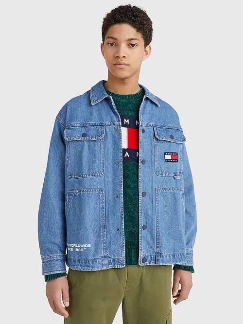 Tommy Hilfiger Back Logo Denim Shacket Moški Srajce Denim | TH127AJL