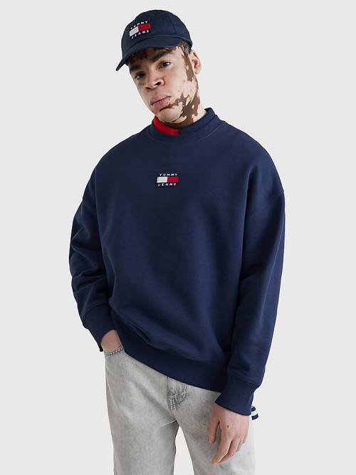 Tommy Hilfiger Badge Crew Neck Moški Pulover Modra | TH059QSM