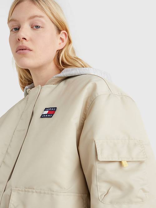 Tommy Hilfiger Badge Hooded Bomber Ženske Jakne Bež | TH792EHA