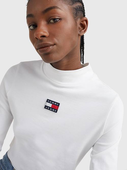 Tommy Hilfiger Badge Mock Turtleneck Long Sleeve Ženske Majice Bela | TH810QHG