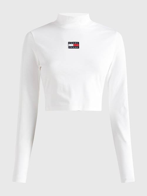 Tommy Hilfiger Badge Mock Turtleneck Long Sleeve Ženske Majice Bela | TH810QHG