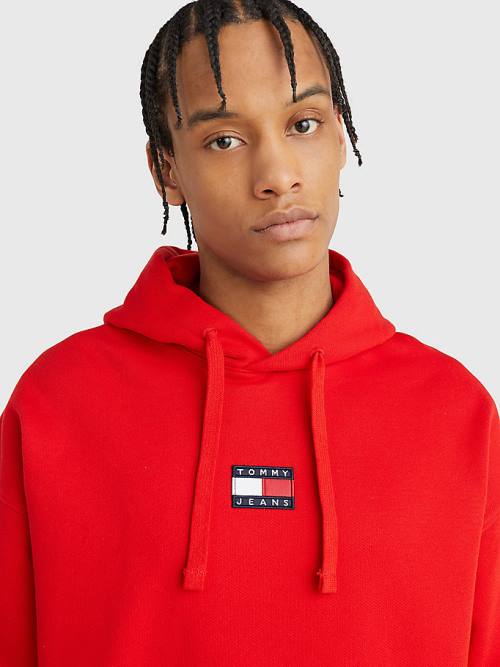 Tommy Hilfiger Badge Organic Cotton Moški Pulover s kapuco Rdeča | TH153RKA