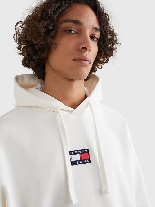 Tommy Hilfiger Badge Organic Cotton Moški Pulover s kapuco Bela | TH234ITB