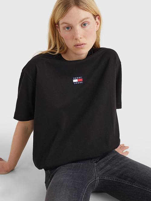 Tommy Hilfiger Badge Oversized Fit Ženske Majice Črna | TH479SPO