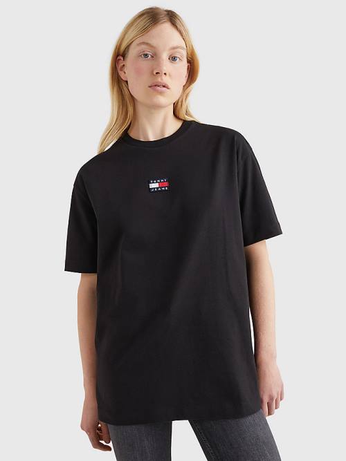 Tommy Hilfiger Badge Oversized Fit Ženske Majice Črna | TH479SPO