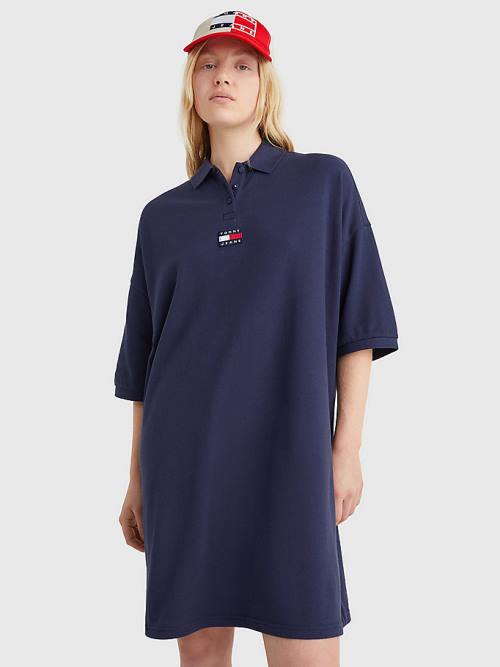 Tommy Hilfiger Badge Oversized Polo Ženske Obleke Modra | TH689ZXP