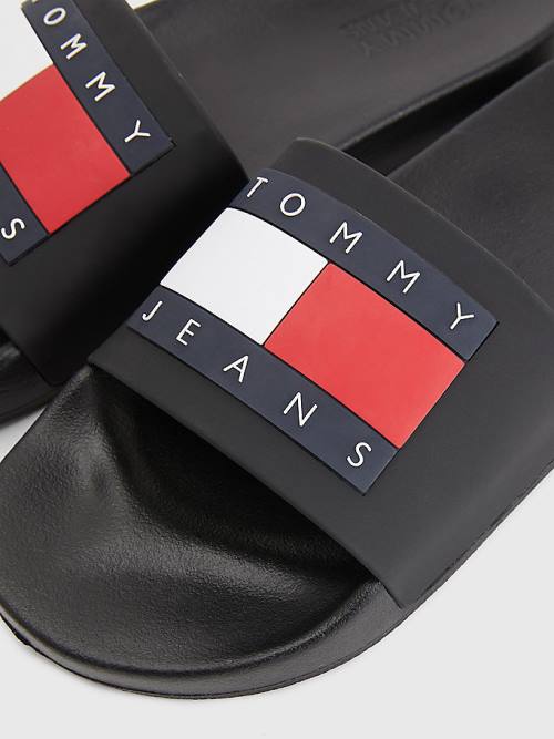 Tommy Hilfiger Badge Pool Slides Moški Sandali Črna | TH208XFP