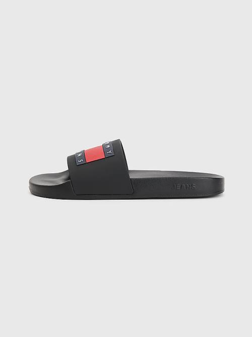 Tommy Hilfiger Badge Pool Slides Moški Sandali Črna | TH208XFP