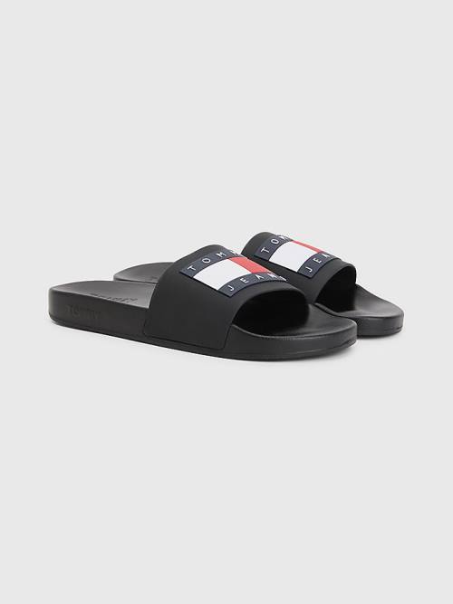 Tommy Hilfiger Badge Pool Slides Moški Sandali Črna | TH208XFP