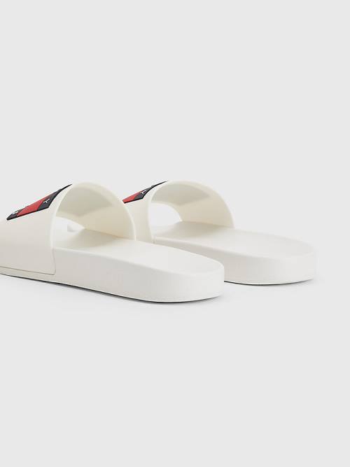 Tommy Hilfiger Badge Pool Slides Moški Sandali Bela | TH269ITJ