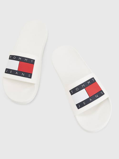 Tommy Hilfiger Badge Pool Slides Moški Sandali Bela | TH269ITJ