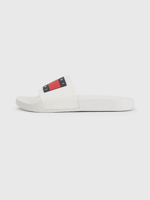 Tommy Hilfiger Badge Pool Slides Moški Sandali Bela | TH269ITJ