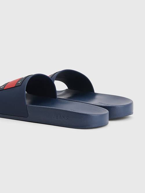 Tommy Hilfiger Badge Pool Slides Moški Sandali Modra | TH950WYM