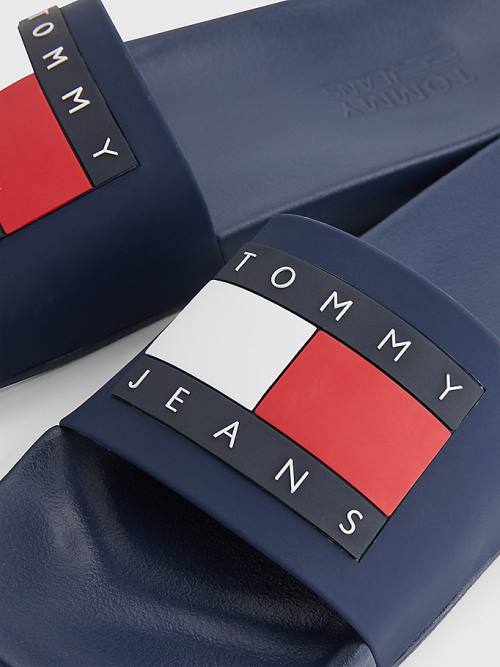 Tommy Hilfiger Badge Pool Slides Moški Sandali Modra | TH950WYM