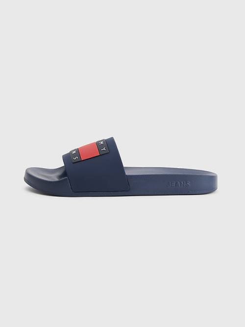 Tommy Hilfiger Badge Pool Slides Moški Sandali Modra | TH950WYM