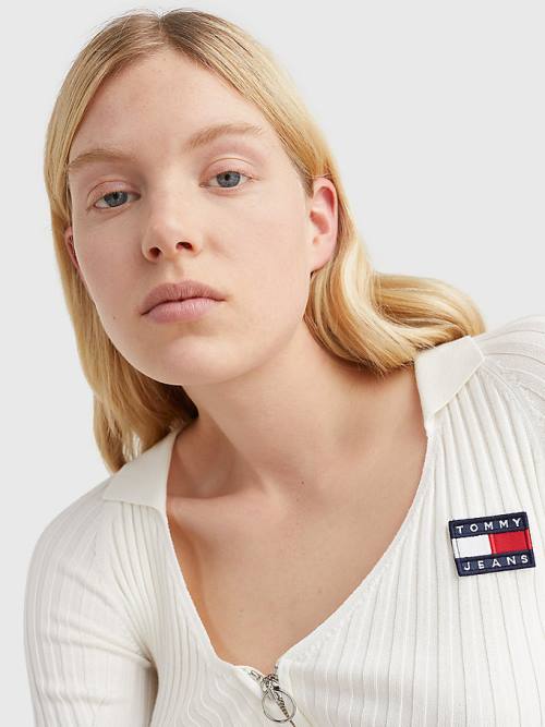 Tommy Hilfiger Badge Recycled Zip-Thru Cardigan Ženske Puloverji Bela | TH741EVJ