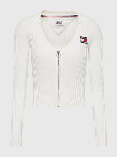 Tommy Hilfiger Badge Recycled Zip-Thru Cardigan Ženske Puloverji Bela | TH741EVJ