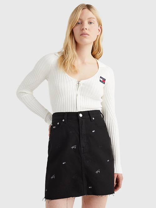 Tommy Hilfiger Badge Recycled Zip-Thru Cardigan Ženske Puloverji Bela | TH741EVJ