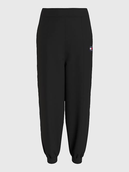 Tommy Hilfiger Badge Relaxed Fit Cuffed Joggers Ženske Hlače Črna | TH648QCS