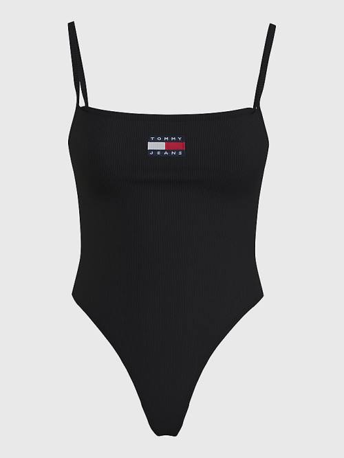 Tommy Hilfiger Badge Square Neck Bodysuit Ženske Majice Črna | TH064LFA