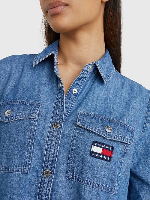 Tommy Hilfiger Badge Tiered Denim Shirt Ženske Obleke Denim | TH371LTV