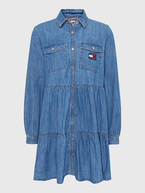 Tommy Hilfiger Badge Tiered Denim Shirt Ženske Obleke Denim | TH371LTV