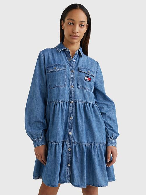 Tommy Hilfiger Badge Tiered Denim Shirt Ženske Obleke Denim | TH371LTV