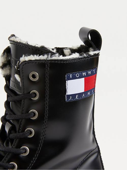 Tommy Hilfiger Badge Warm Lined Lace-Up Ženske Škornji Črna | TH502PKC