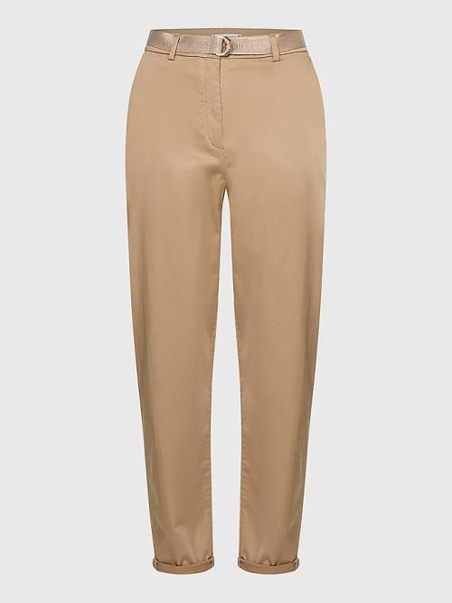 Tommy Hilfiger Belted Waist Tapered Leg Chinos Ženske Hlače Bež | TH160ITX