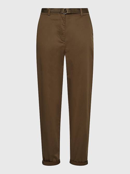 Tommy Hilfiger Belted Waist Tapered Leg Chinos Ženske Hlače Kaki | TH912NGA