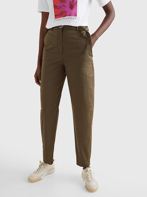 Tommy Hilfiger Belted Waist Tapered Leg Chinos Ženske Hlače Kaki | TH912NGA