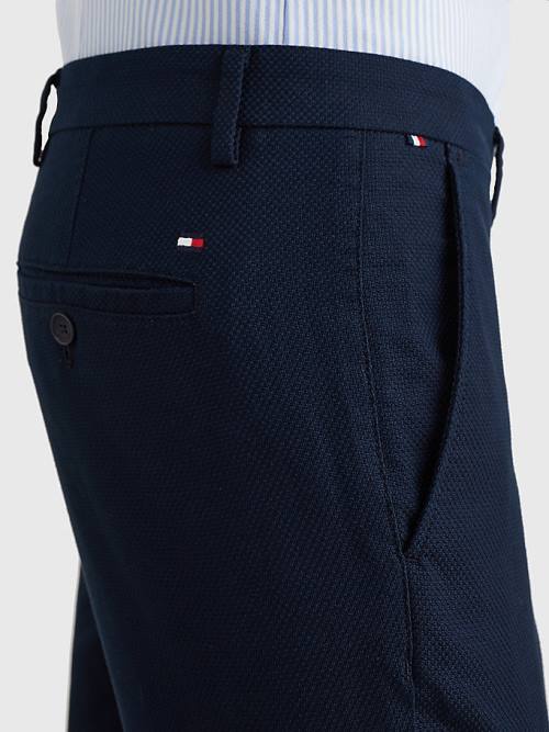 Tommy Hilfiger Bleecker Basket Weave Slim Fit Chinos Moški Hlače Modra | TH794CGN