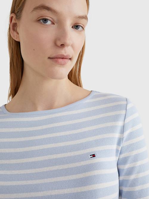 Tommy Hilfiger Boat Neck Long Sleeve Skinny Ženske Majice Modra | TH486NJK