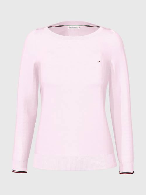 Tommy Hilfiger Boat Neck Organic Cotton Jumper Ženske Puloverji Roza | TH026BTE