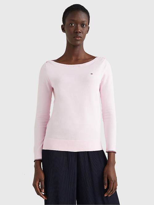 Tommy Hilfiger Boat Neck Organic Cotton Jumper Ženske Puloverji Roza | TH026BTE