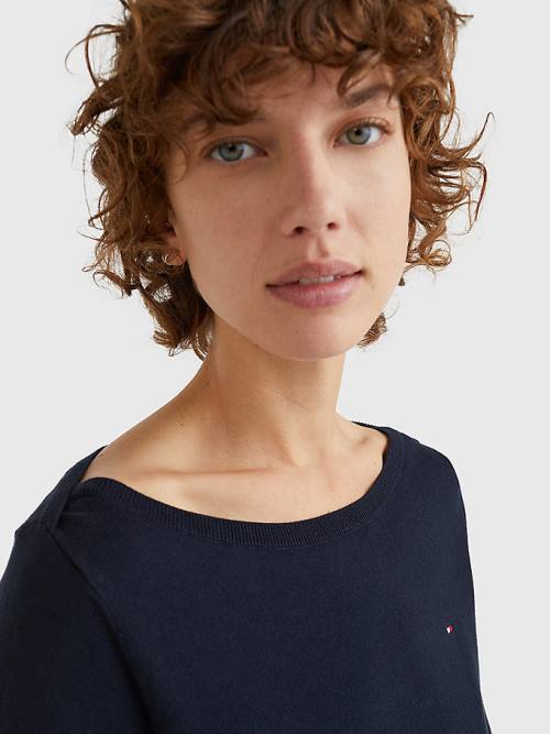 Tommy Hilfiger Boat Neck Organic Cotton Jumper Ženske Puloverji Modra | TH286UHM