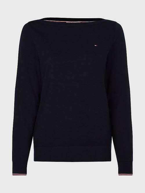 Tommy Hilfiger Boat Neck Organic Cotton Jumper Ženske Puloverji Modra | TH286UHM