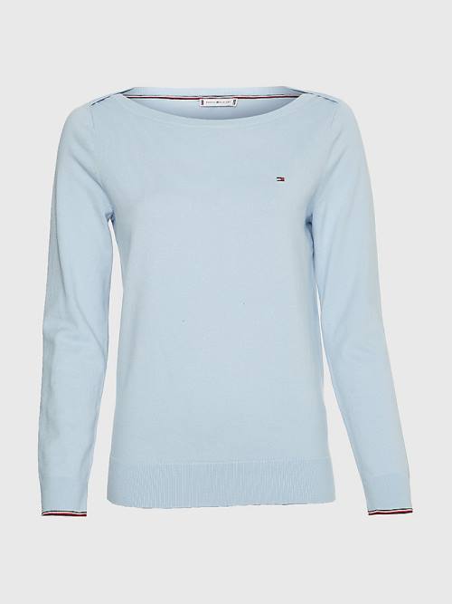 Tommy Hilfiger Boat Neck Organic Cotton Jumper Ženske Puloverji Modra | TH710GJH