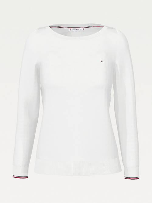 Tommy Hilfiger Boat Neck Organic Cotton Jumper Ženske Puloverji Bela | TH967XFD