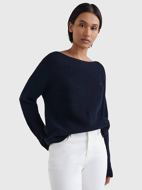 Tommy Hilfiger Boat Neck Relaxed Fit Jumper Ženske Puloverji Modra | TH106FHB