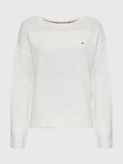 Tommy Hilfiger Boat Neck Relaxed Fit Jumper Ženske Puloverji Bela | TH578SOQ