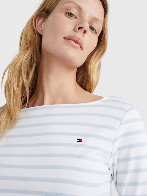 Tommy Hilfiger Boat Neck Three-Quarter Sleeve Ženske Majice Bela | TH582FBU