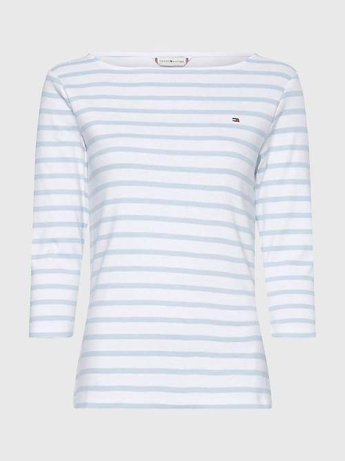 Tommy Hilfiger Boat Neck Three-Quarter Sleeve Ženske Majice Bela | TH582FBU