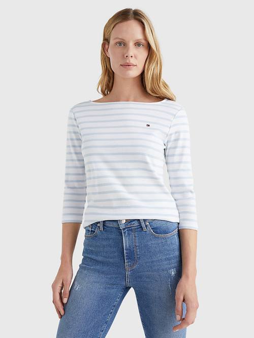 Tommy Hilfiger Boat Neck Three-Quarter Sleeve Ženske Majice Bela | TH582FBU