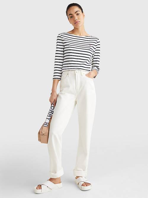 Tommy Hilfiger Boat Neck Three-Quarter Sleeve Ženske Majice Bela | TH823IOX