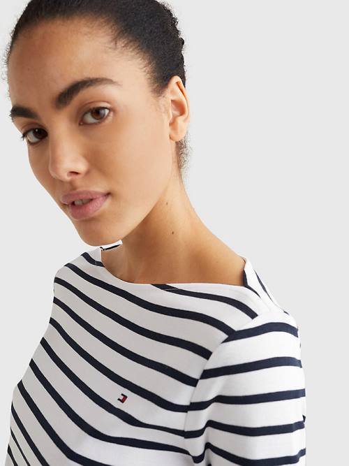 Tommy Hilfiger Boat Neck Three-Quarter Sleeve Ženske Majice Bela | TH823IOX