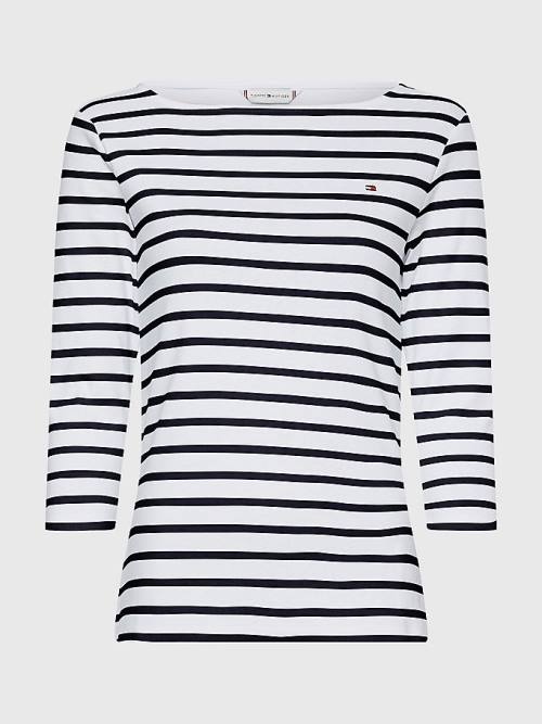 Tommy Hilfiger Boat Neck Three-Quarter Sleeve Ženske Majice Bela | TH823IOX