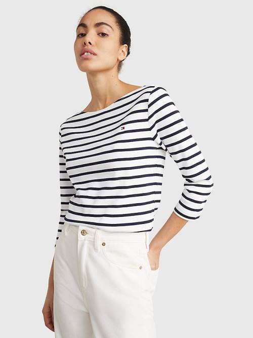 Tommy Hilfiger Boat Neck Three-Quarter Sleeve Ženske Majice Bela | TH823IOX