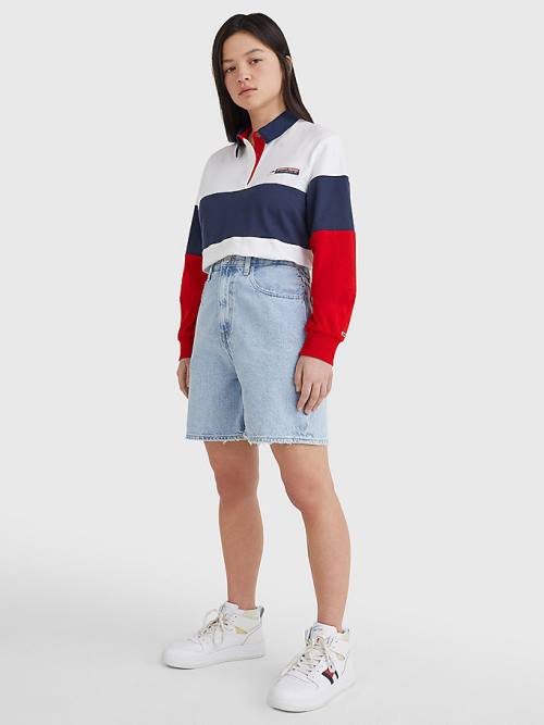 Tommy Hilfiger Boxy Cropped Long Sleeve Ženske Polo Majica Modra | TH924ZEK